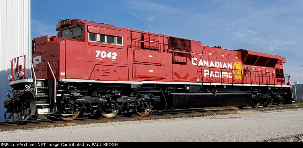 Zoomed In On CP 7042 Showing The Detail of This SD70ACU and Her Canadian Pacific Railroad Beaver Tail Paint Job!!!